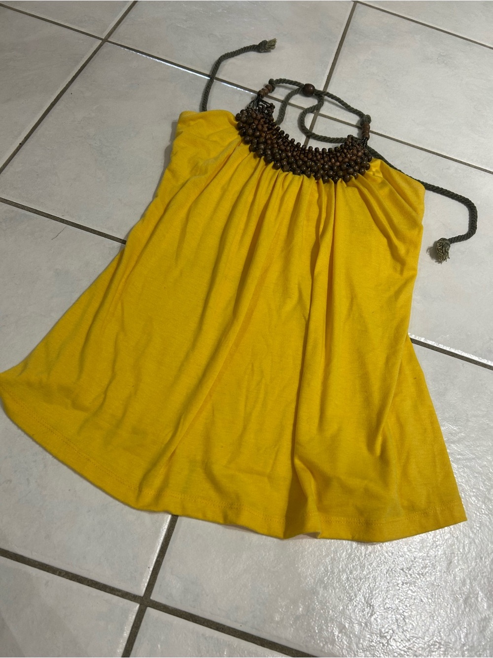 Body Central Yellow Halter Top with Beaded Neckline